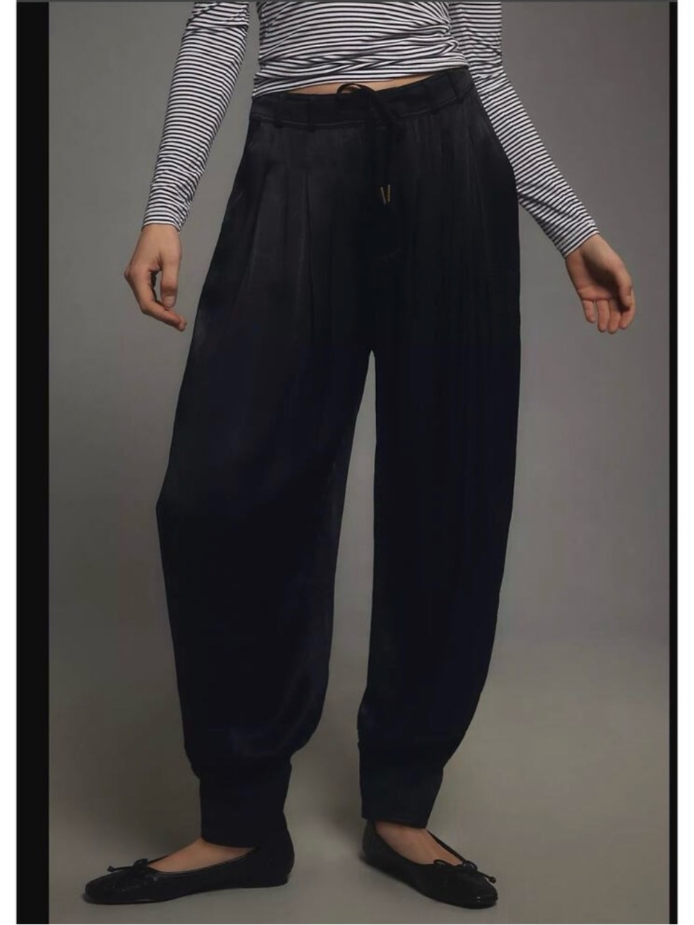 Anthropologie Black Harem Pants - Large Satin Drawstring Jogger Pants